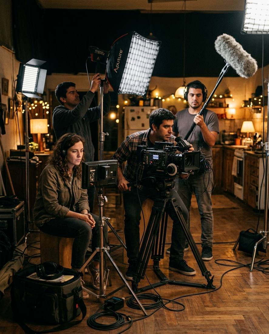 Equipo de rodaje en set